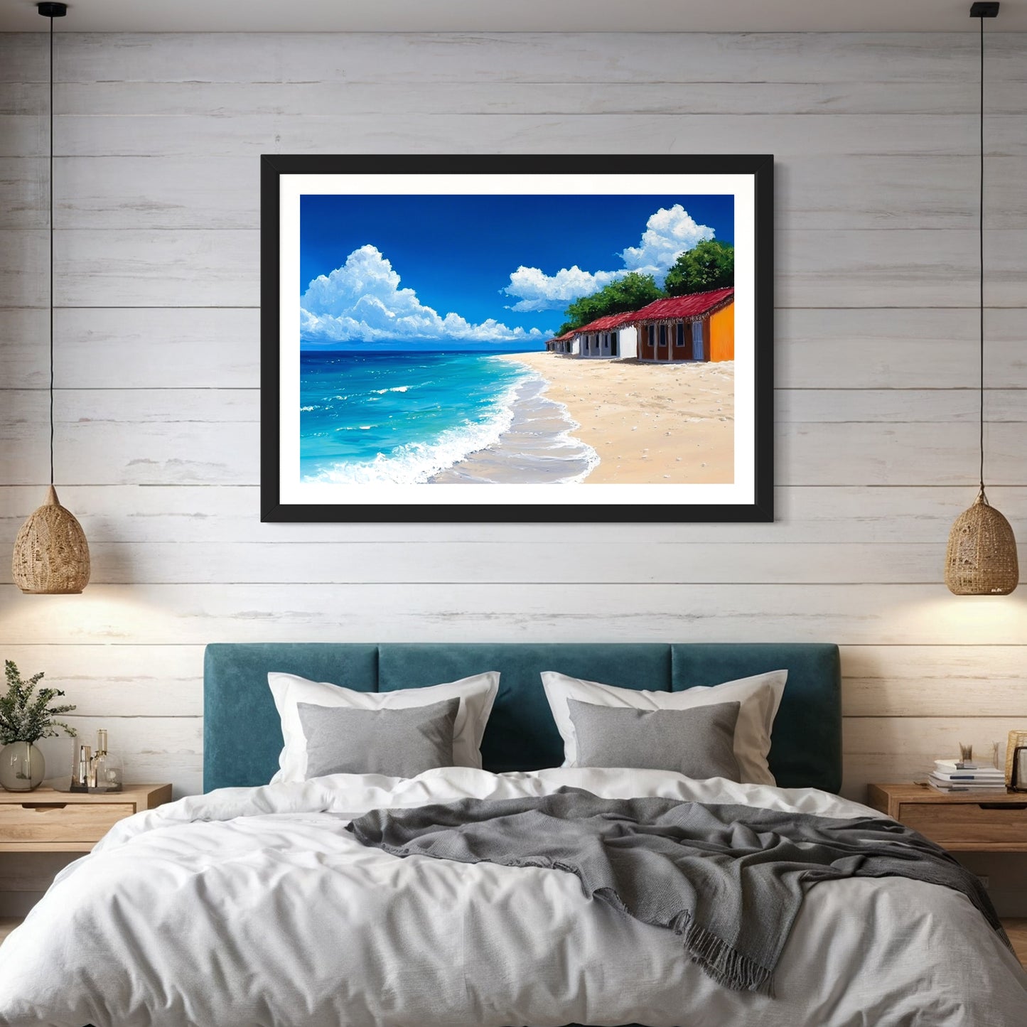Homeland– Vibrant Caribbean Beach Village Art by Harwood & Main