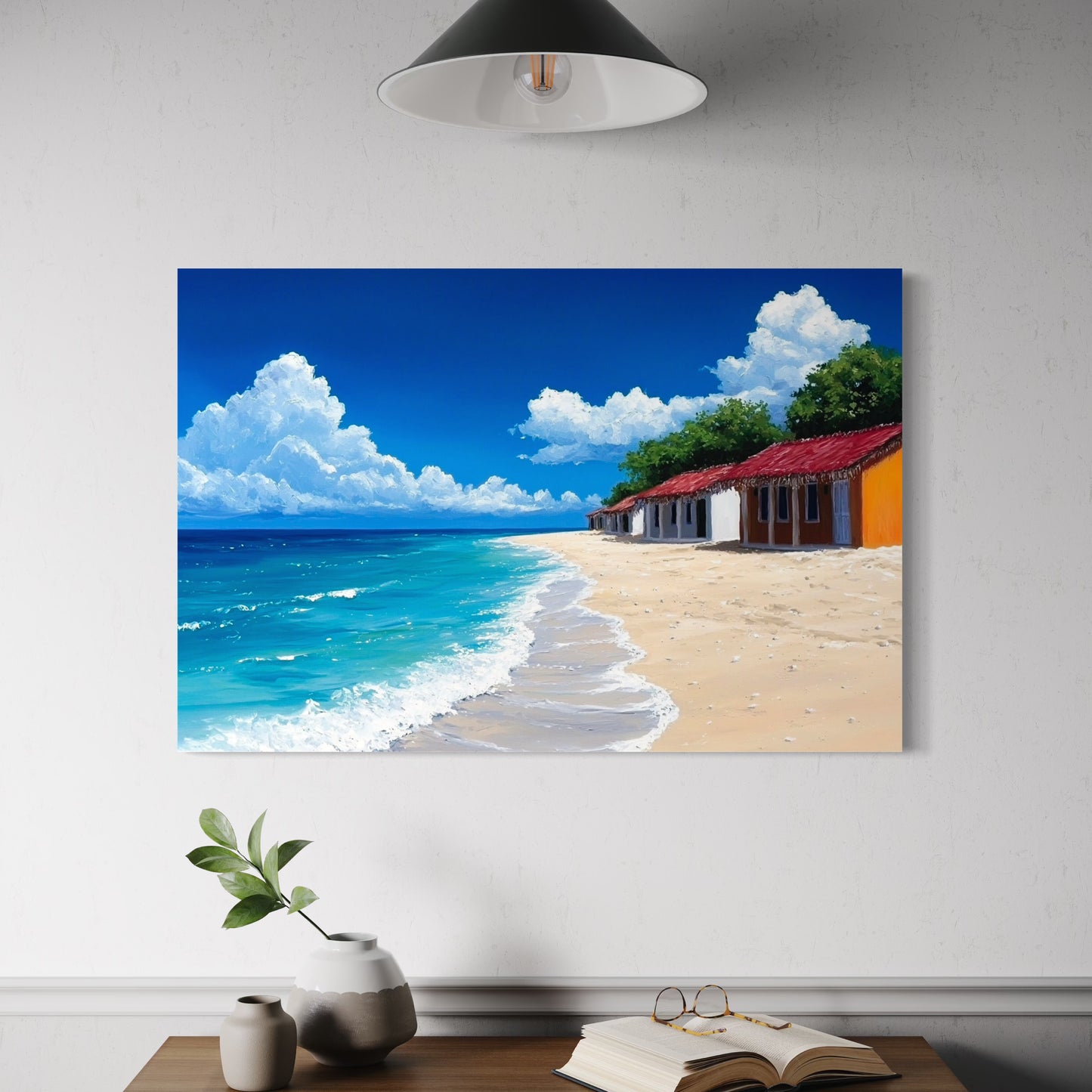 Homeland– Vibrant Caribbean Beach Village Art by Harwood & Main