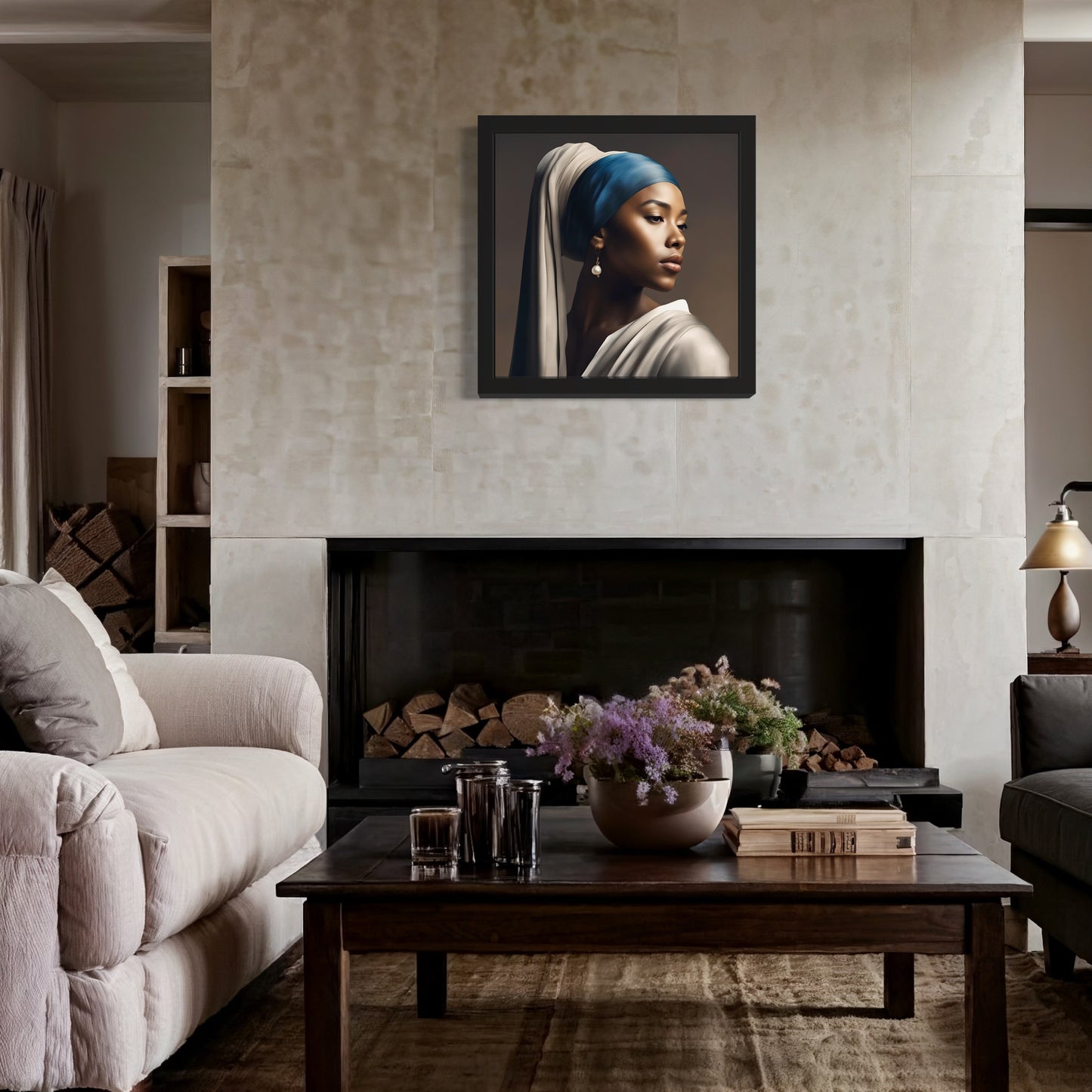 Wall Art - African American Girl with a Earring Matte Canvas, Framed (Multi-color)