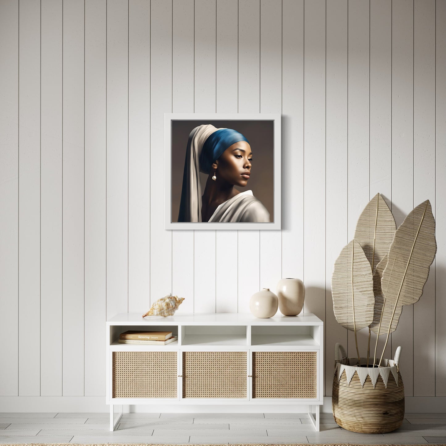 Wall Art - African American Girl with a Earring Matte Canvas, Framed (Multi-color)