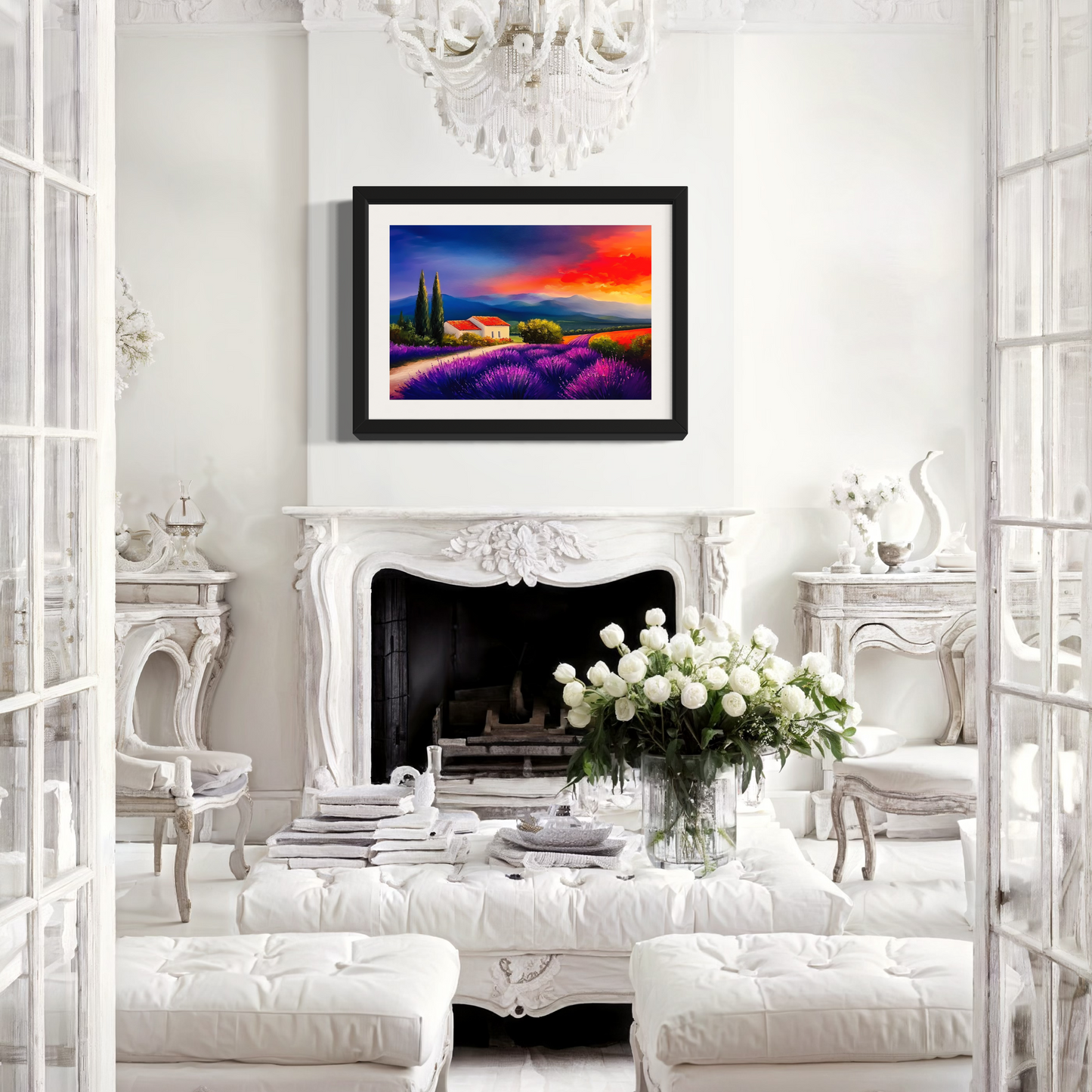 Rolling Hills Lavender Landscape Painting | Vintage Lavender Rolling HIlls Painting | Italian Vintage Artwork