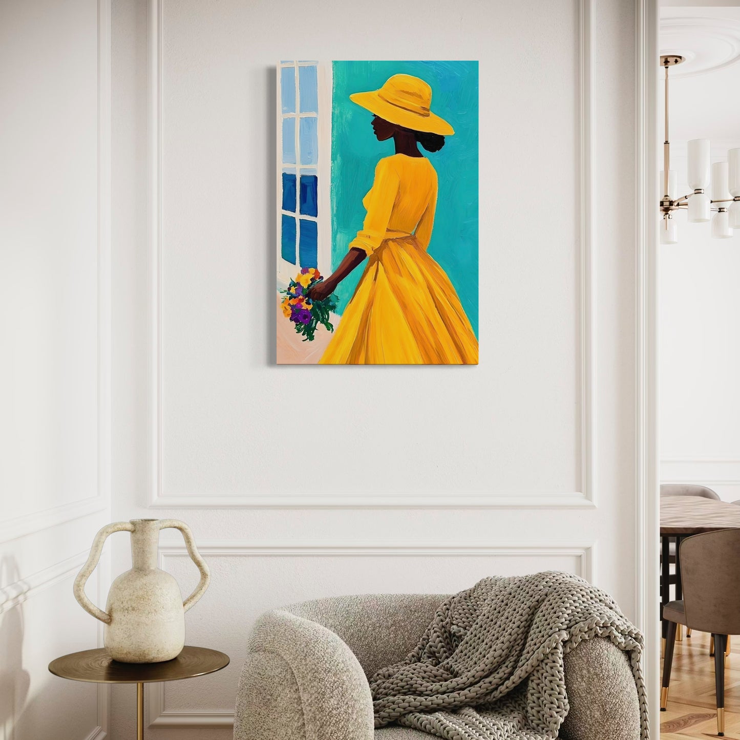 Taking A Stroll– Black Woman in Yellow Dress Artwork by Harwood & Main