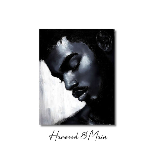 Black and White Portrait Painting| Monochrome African American Artwork| Devante