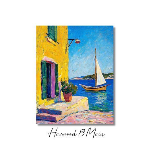 Nautical Landscape Painting| Large Canvas Print | Waterside Charm