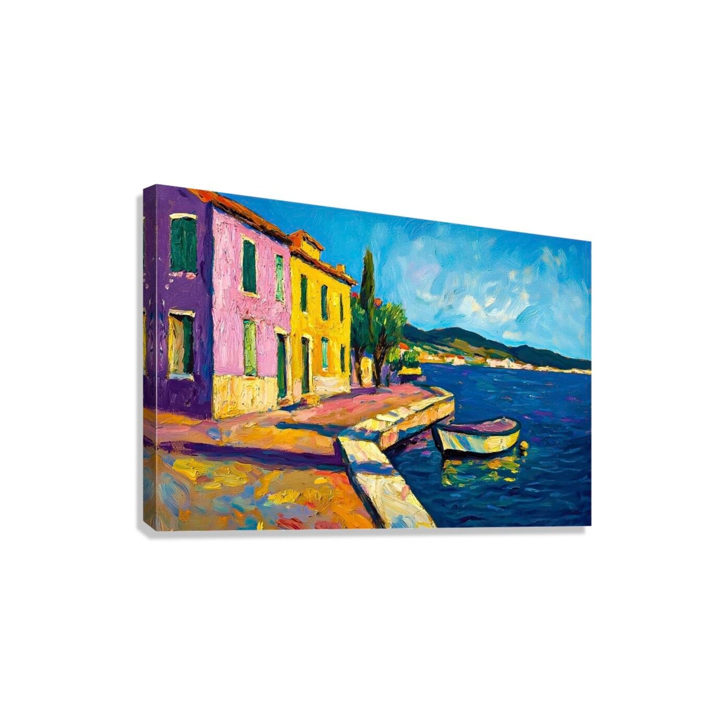Seaside Villa Landscape Painting| Seaside Contemporary Artwork| Vacation Vibes
